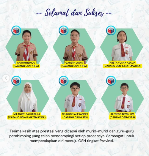 6 Murid Delegasi SD Swasta Toan Hwa Lolos OSN-K Cabang IPA, Matematika dan IPS Tahun 2025